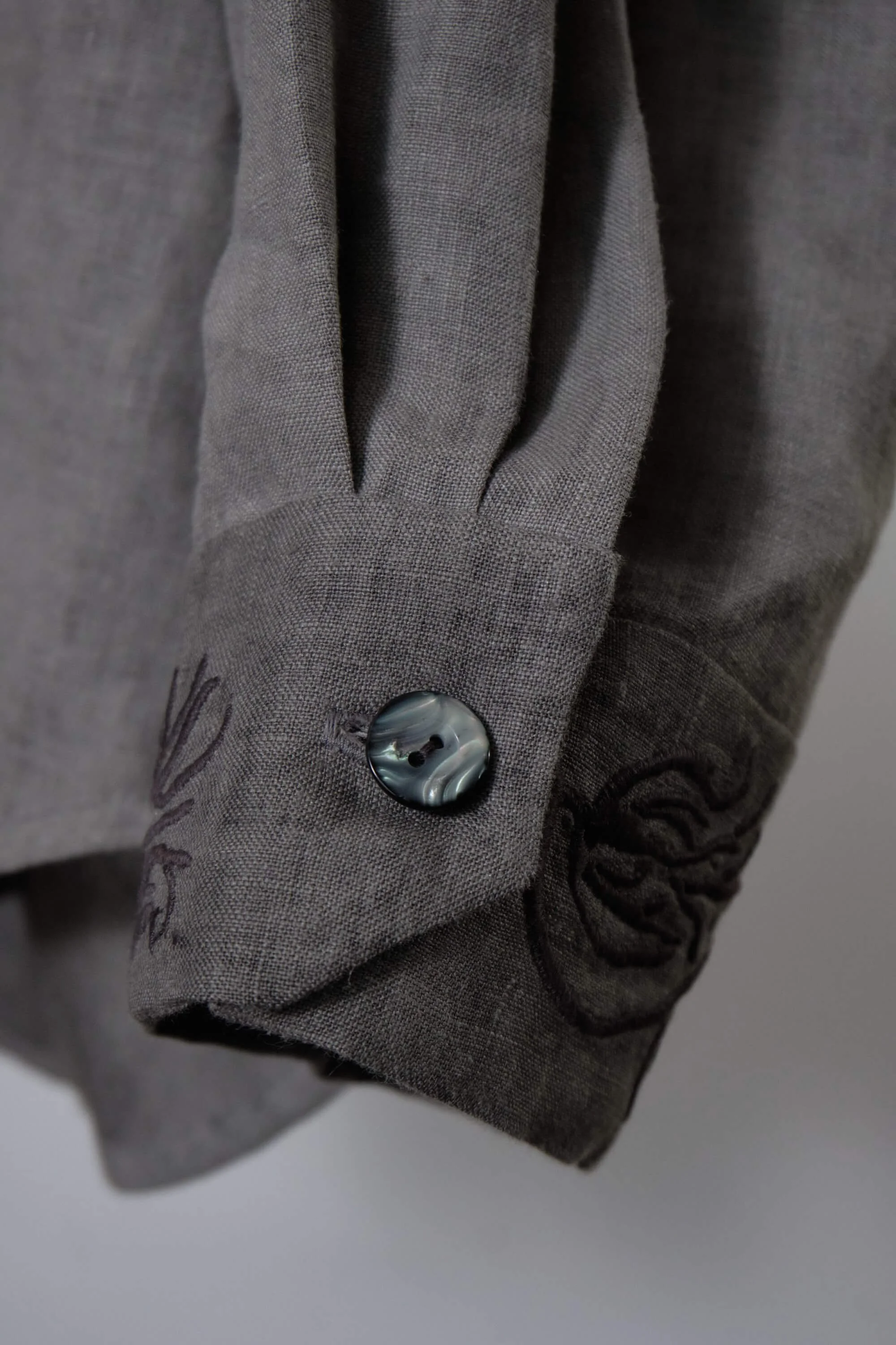 Men's Smoke Grey Linen Mandarin Collar Shirt  (3).jpg