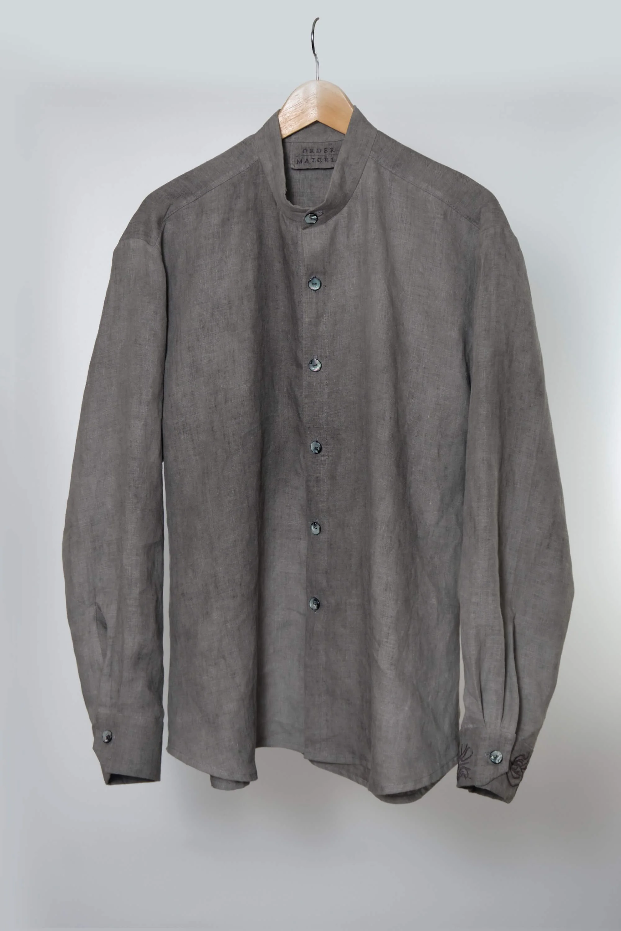 Men's Smoke Grey Linen Mandarin Collar Shirt