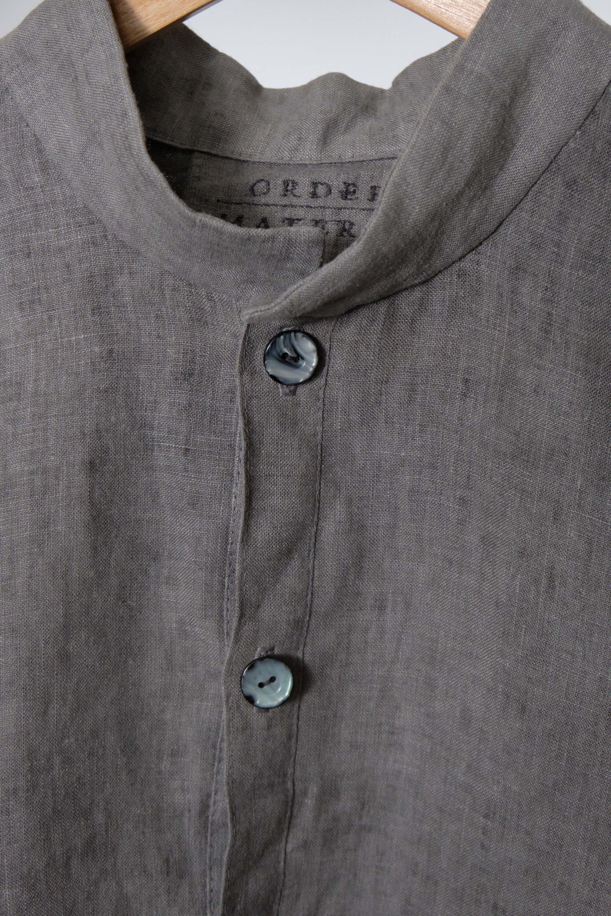 Mens Smoke Grey Linen Placket Shirt close (7).jpg