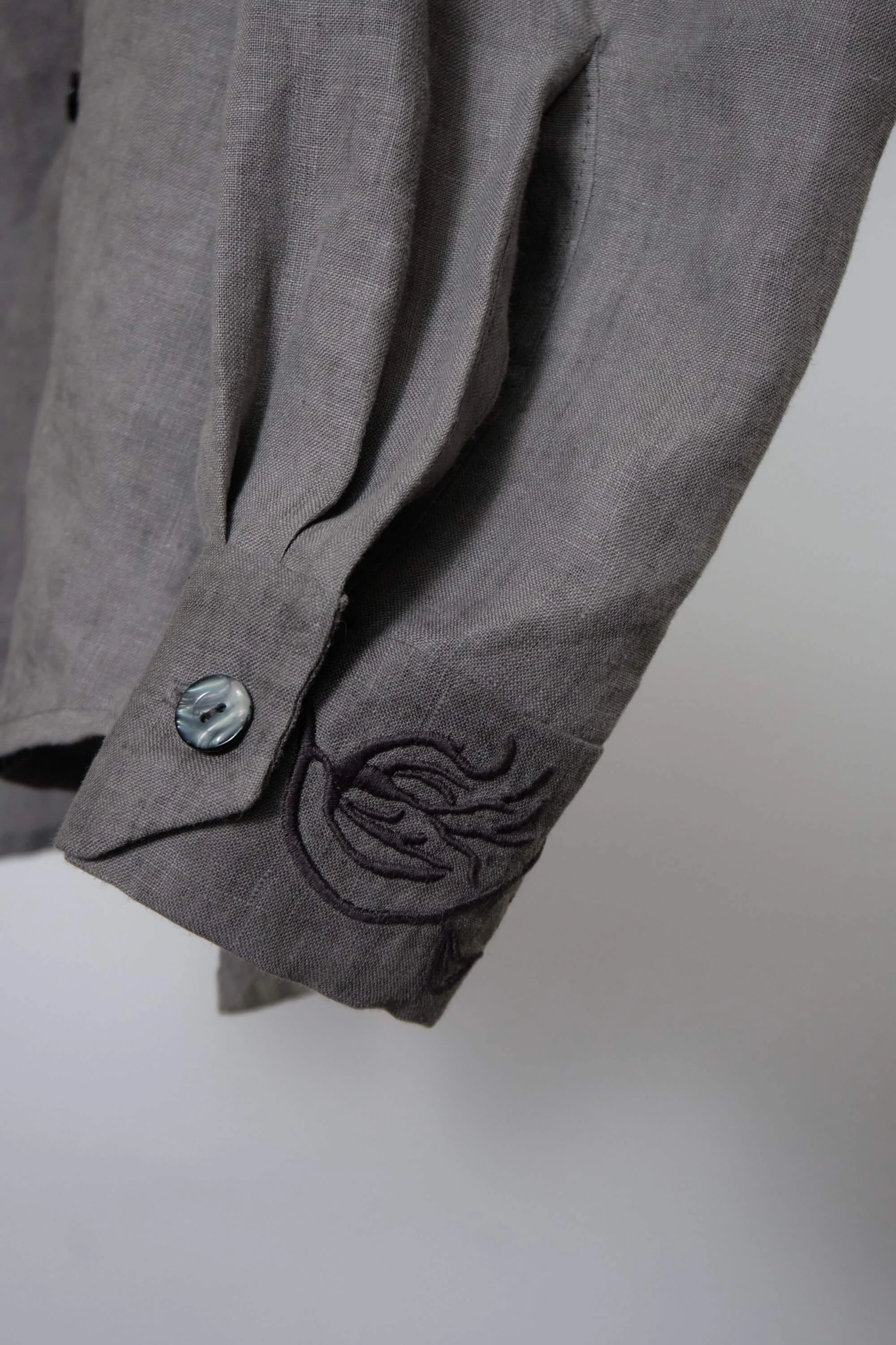 Men's Smoke Grey Linen Mandarin Collar Shirt  (10).jpg