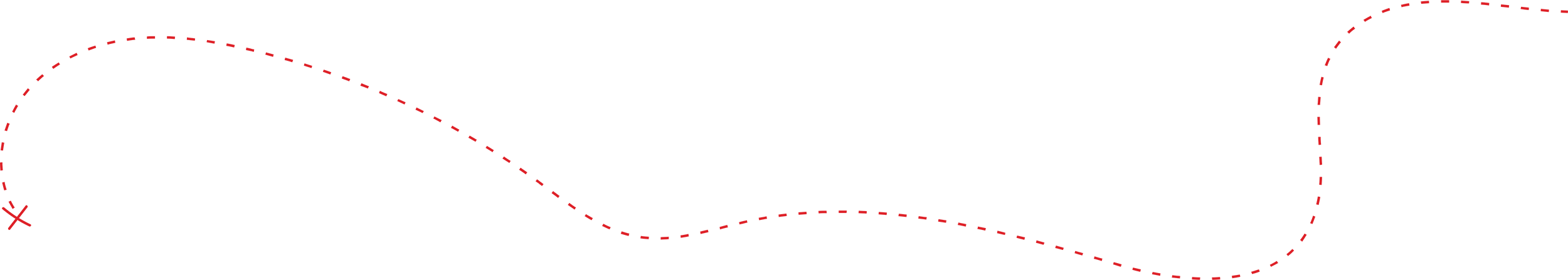 Dotted red curvy line with a cross at one end
