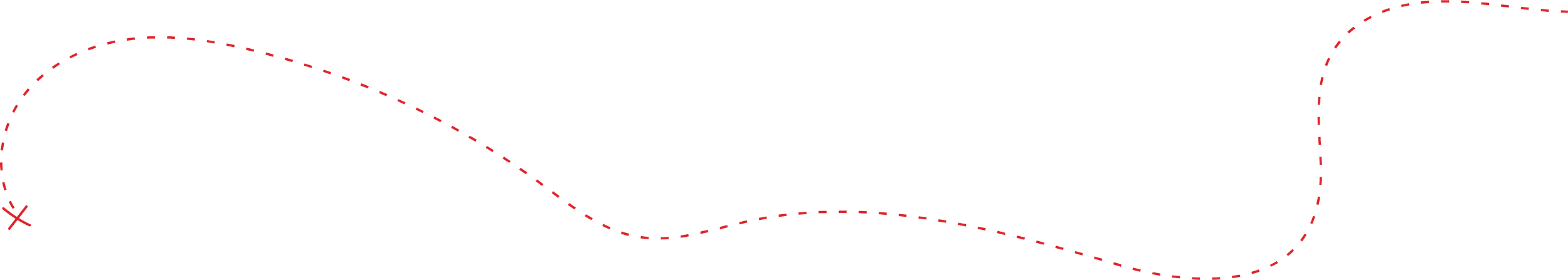 Dotted red curvy line with a cross at one end