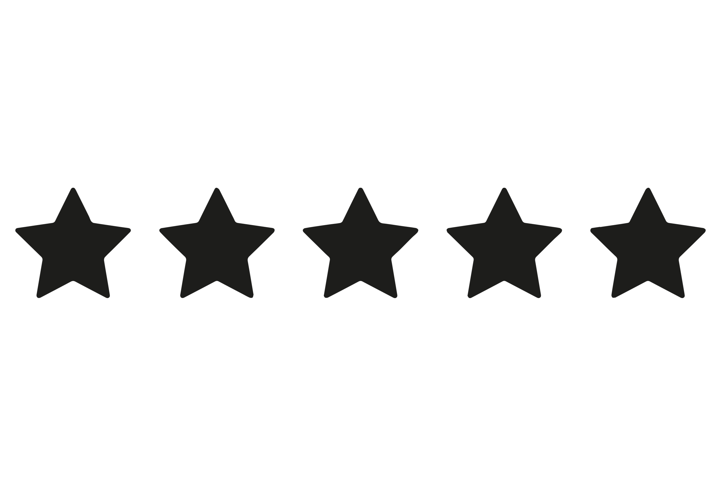 Five black stars arranged in a row on a transparent background.