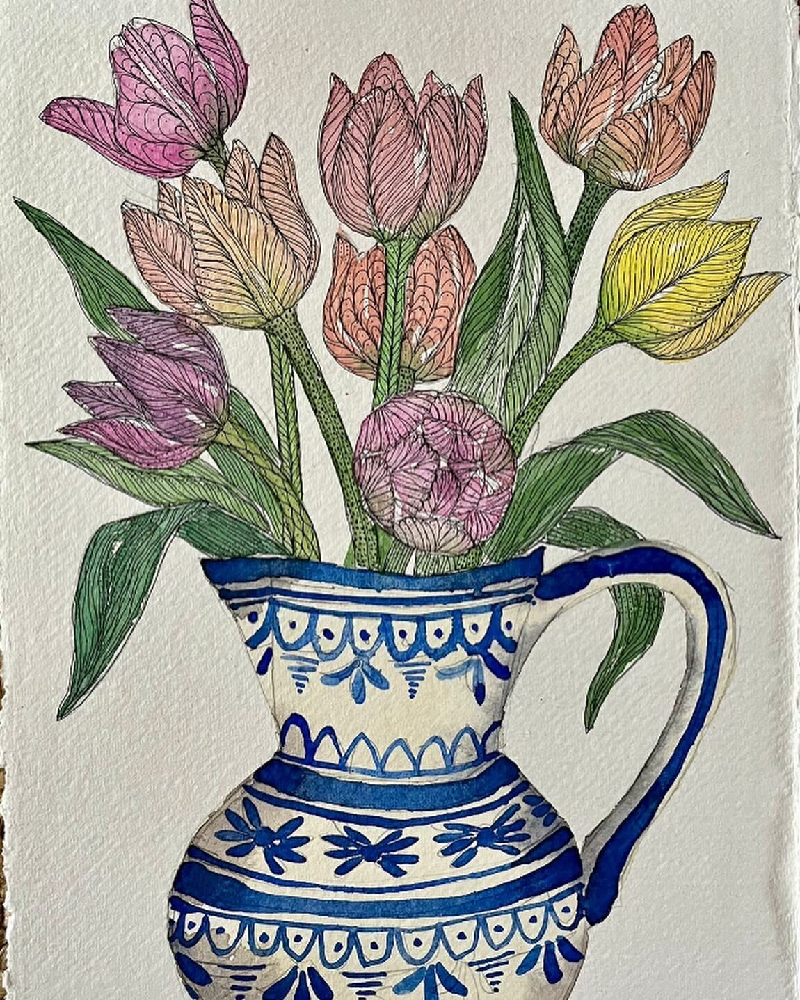 Thanks to @pollymabelillustrations for a wonderful class on Tuesday. We painted tulips and pots and delved deep into Polly&rsquo;s process. 

Here are Polly&rsquo;s demo pieces from the class 💙

If you missed the class you can now buy the recording 