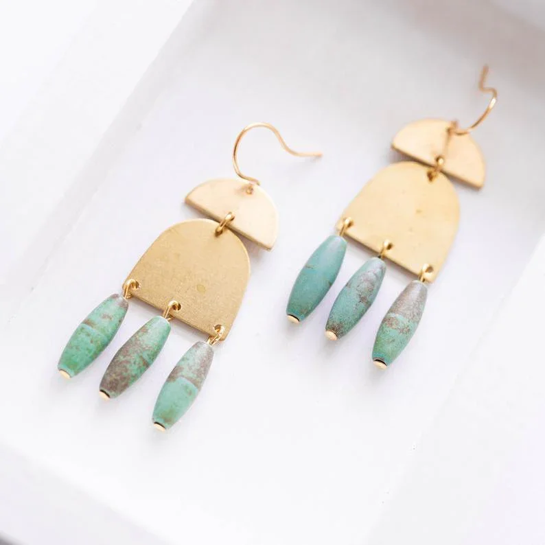 Turquoise and Brass Dangle Earrings