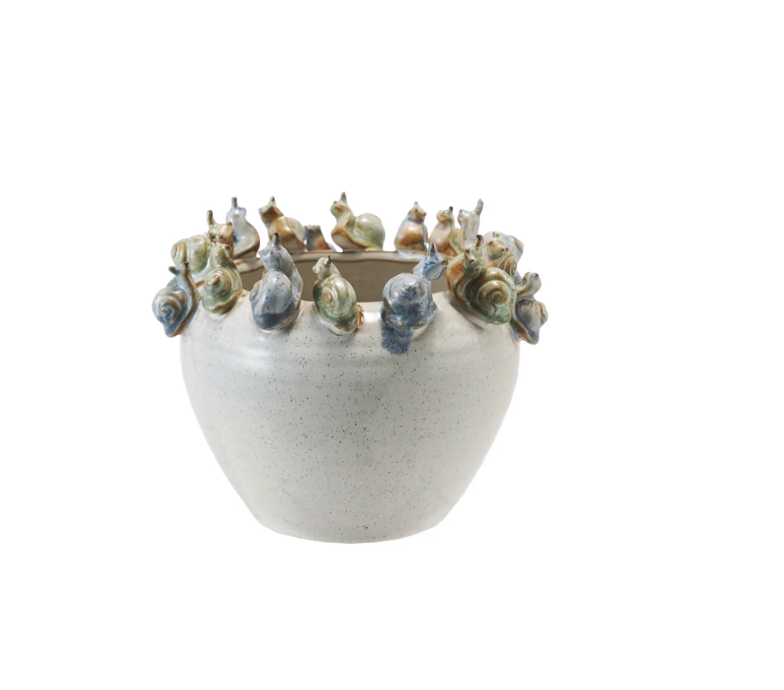 Stoneware Planter with Snails