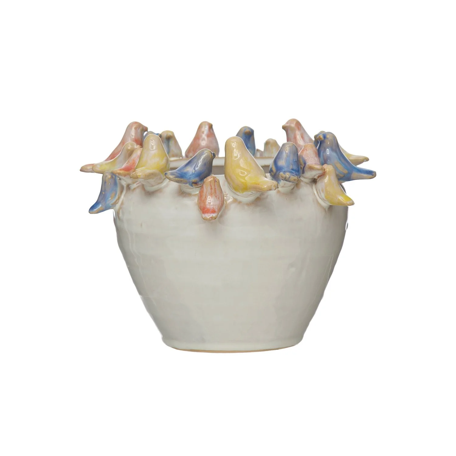 Small Stoneware Planter with Birds