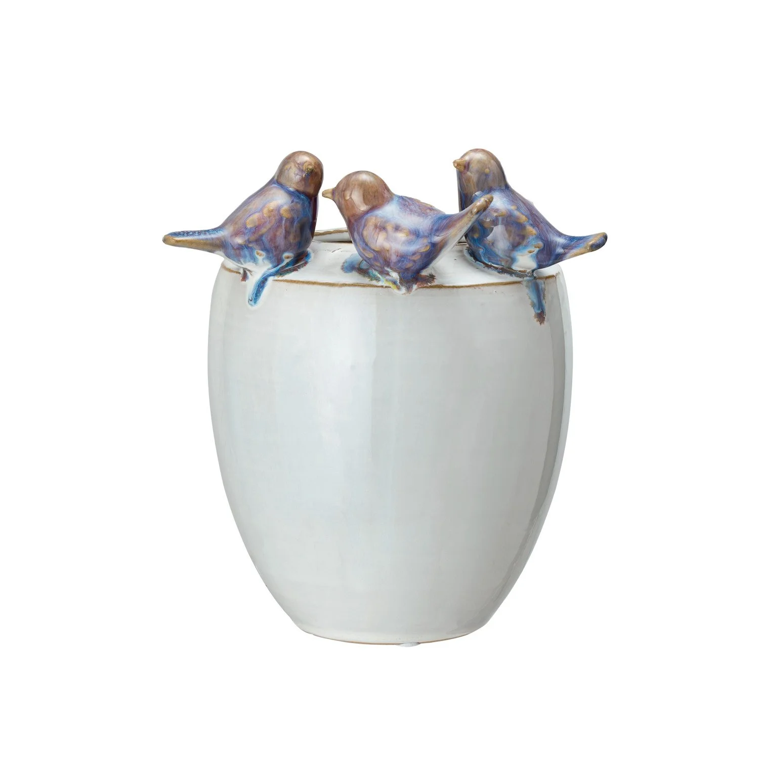 Large Stoneware Vase with Birds