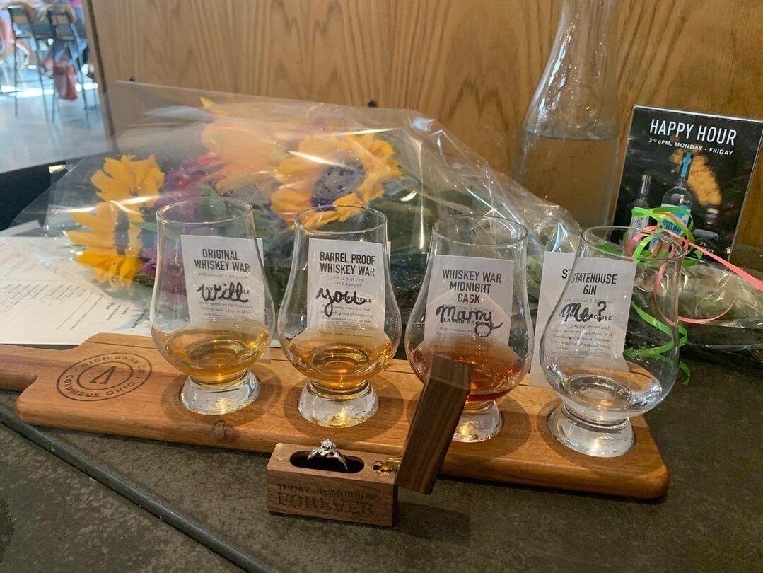 Whiskey War, making dreams come true. 😍 💍⁠
⁠
Congrats @with_a_goal_n_mind_fitness on proposing to your fiancee with a @highbankdistillery whiskey flight. Cheers! 🥃