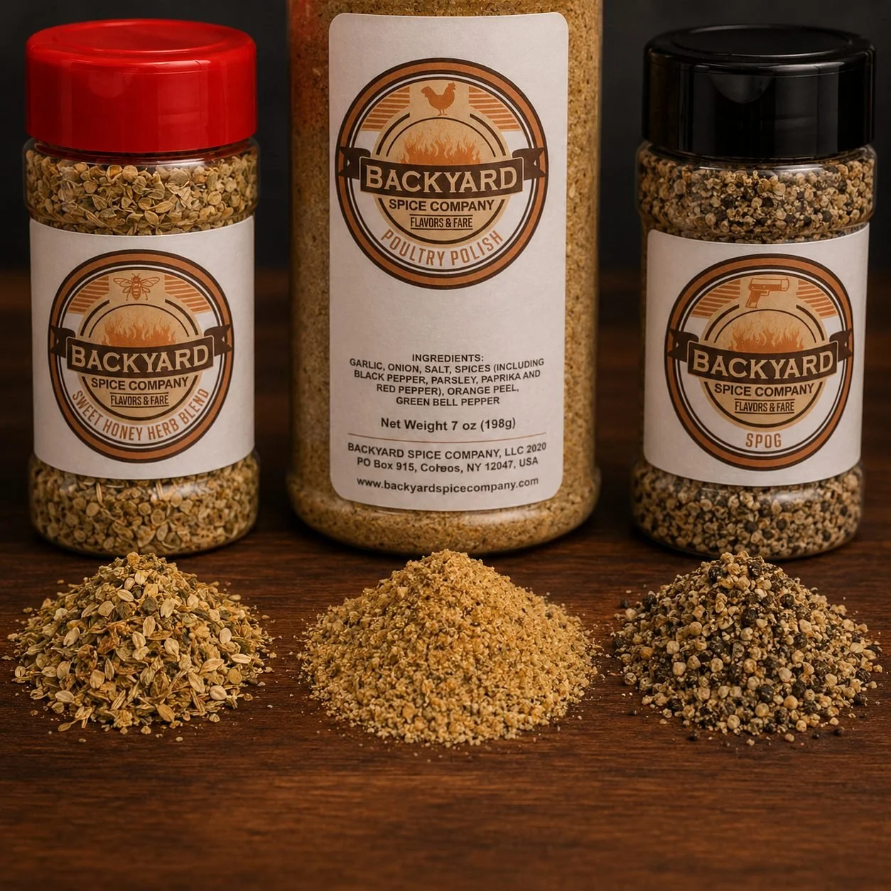 Close-up seasoning piles from the Cluck Yeah Bundle