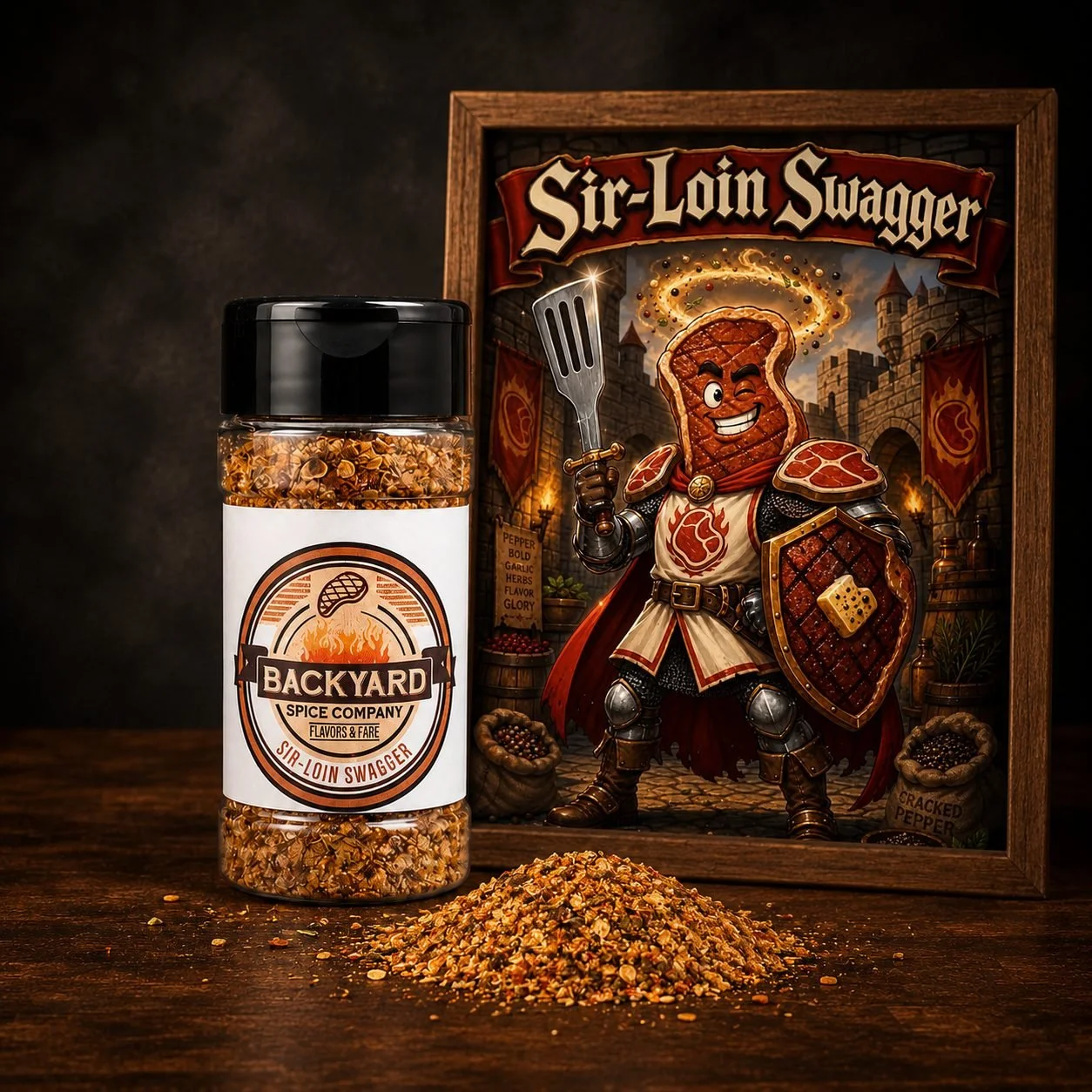 Steak seasoned with Sir-Loin Swagger steakhouse-style seasoning