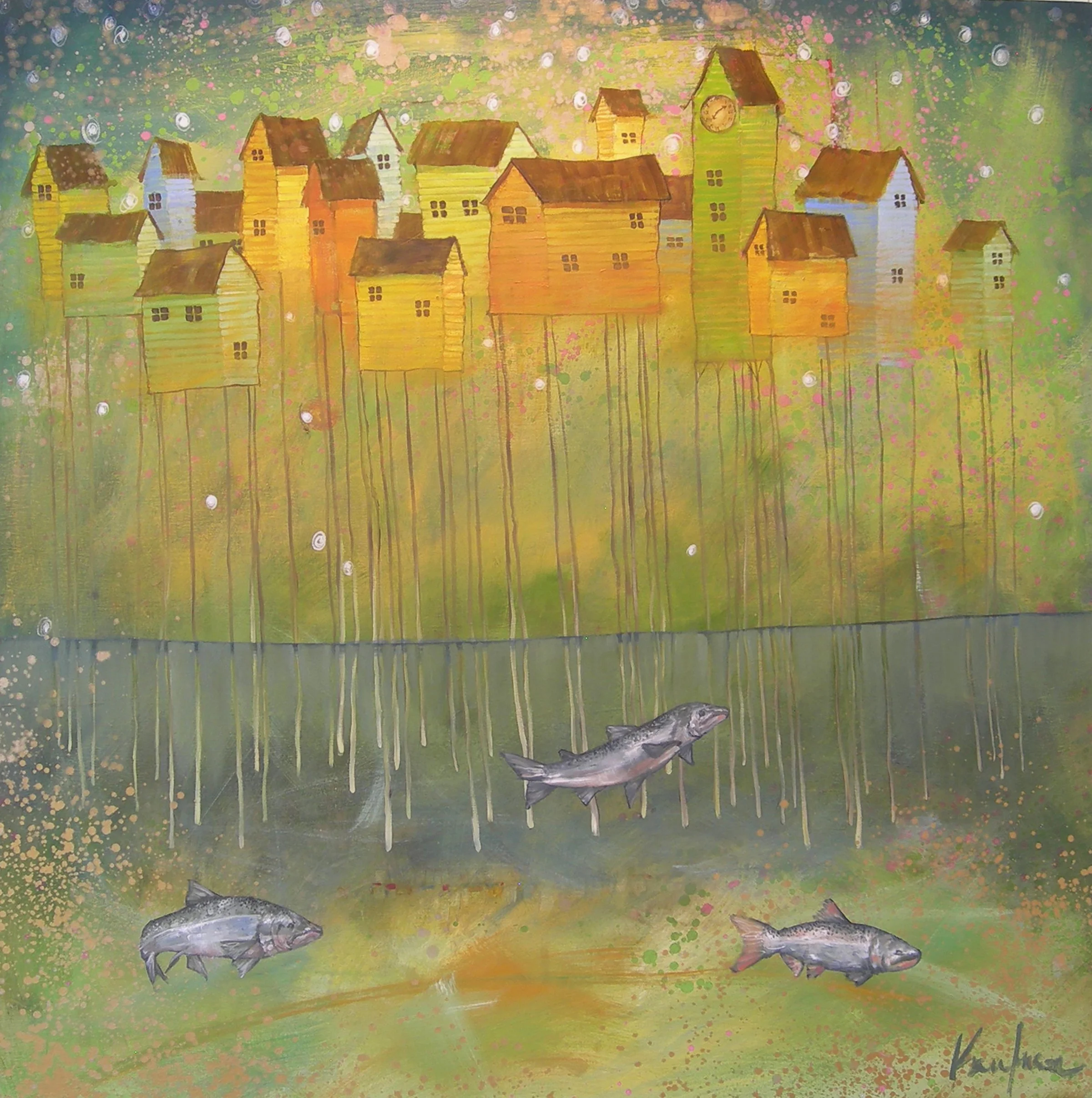 Fish Town, 48X48, SOLD