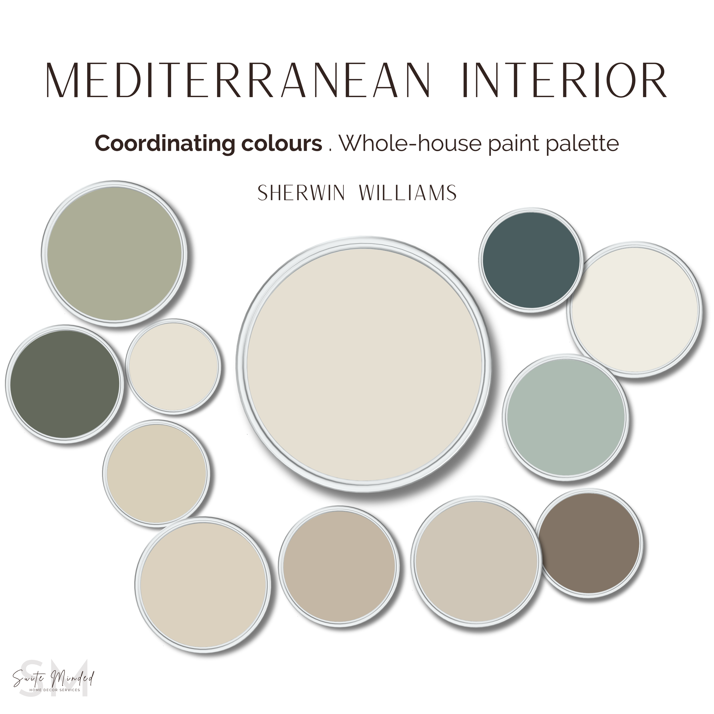 Mediterranean Interior Sherwin Williams 12 Coordinating Paint Colours - Whole House Colour Palette