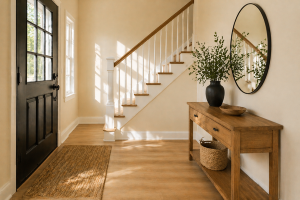 entryway with sw natural linen walls