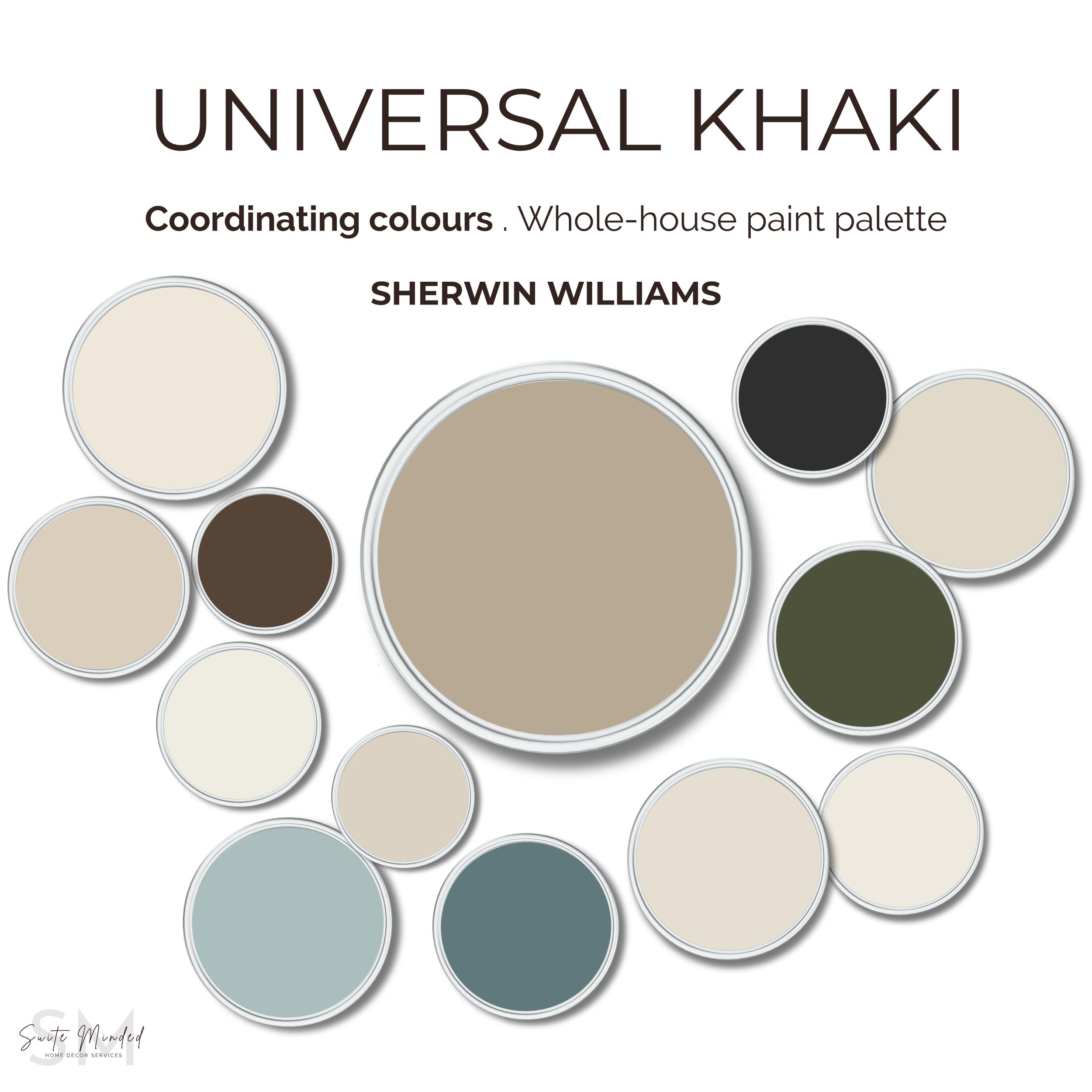 Universal Khaki Sherwin-Williams - 12 Coordinating Colors - Whole House Paint Palette