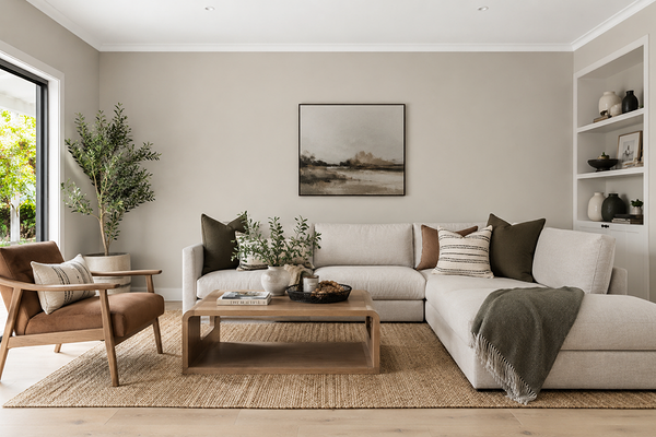 Living room with SW Worldly Gray walls