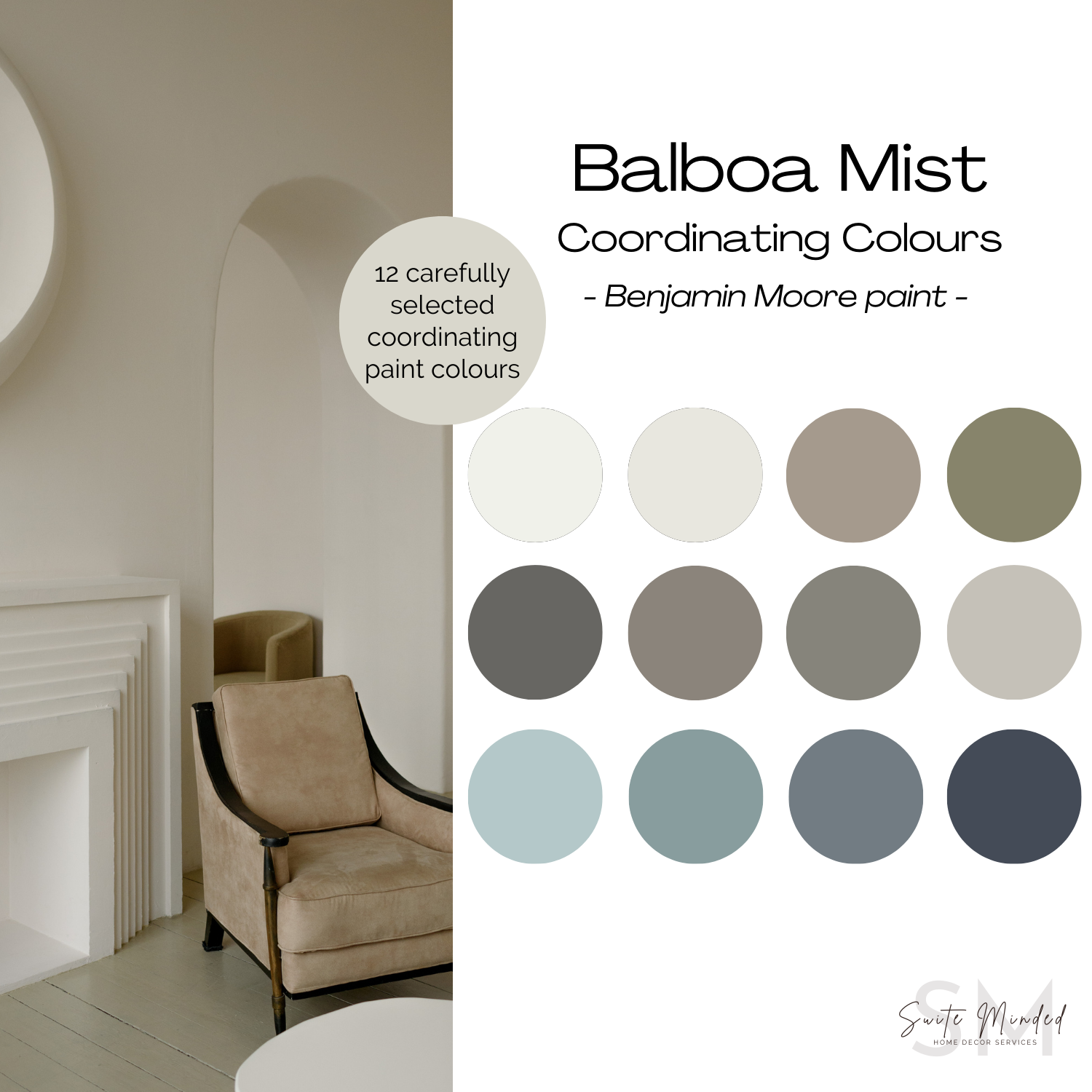 Balboa Mist OC-23 coordinating colors - benjamin moore paint palette - whole house color palette