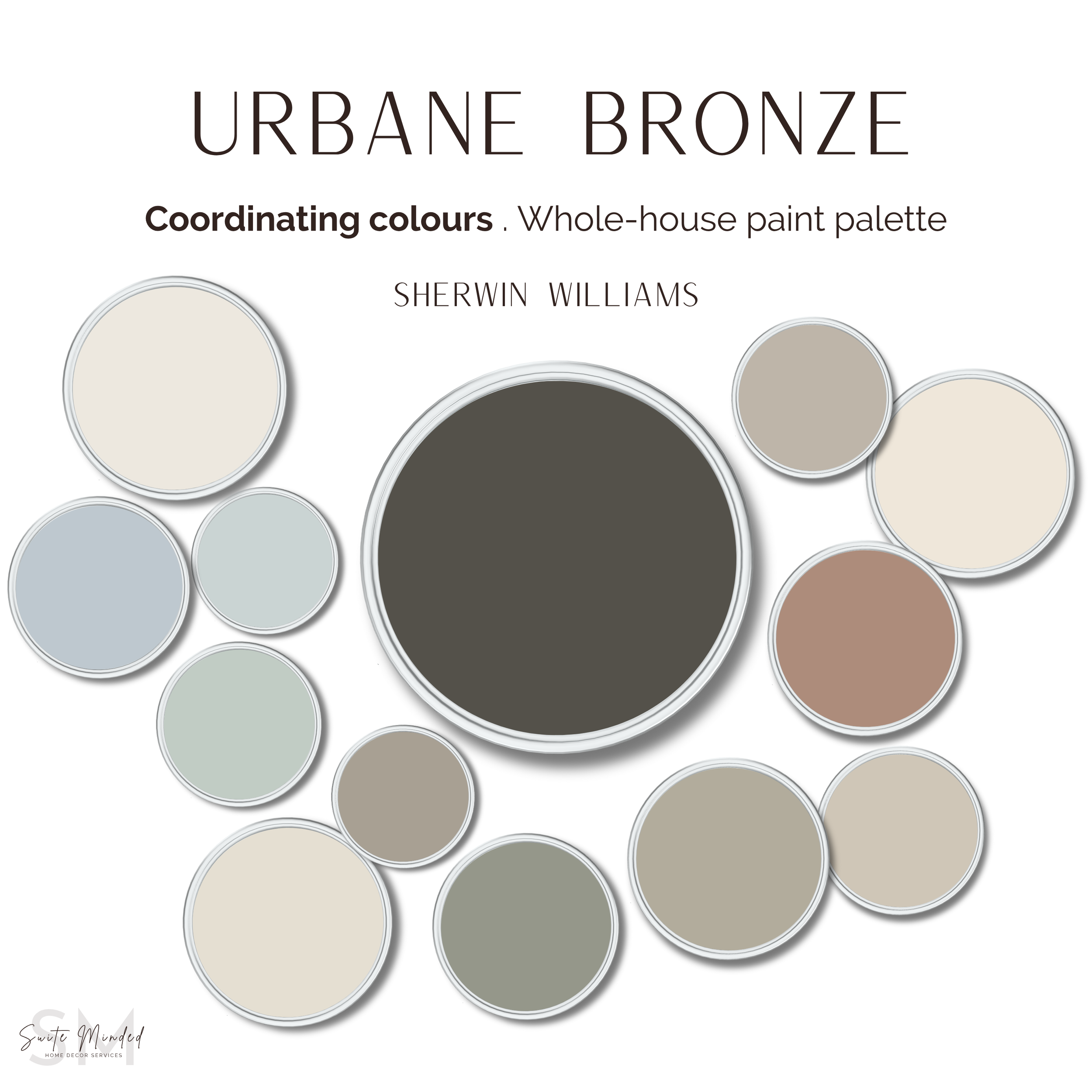 Urbane Bronze Sherwin Williams 12 Coordinating Paint Colours - Whole House Colour Palette