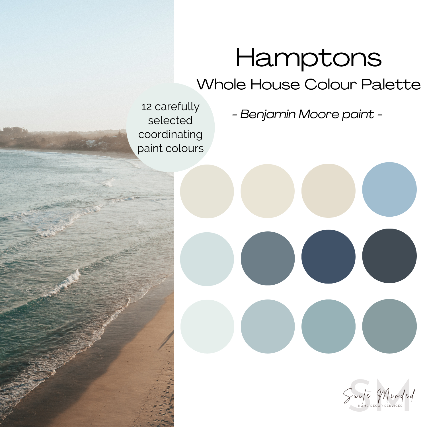 detailed and expertly designed whole house colour palette with twelve coordinating paint colours from benjamin moore to help you create a hamptons style house