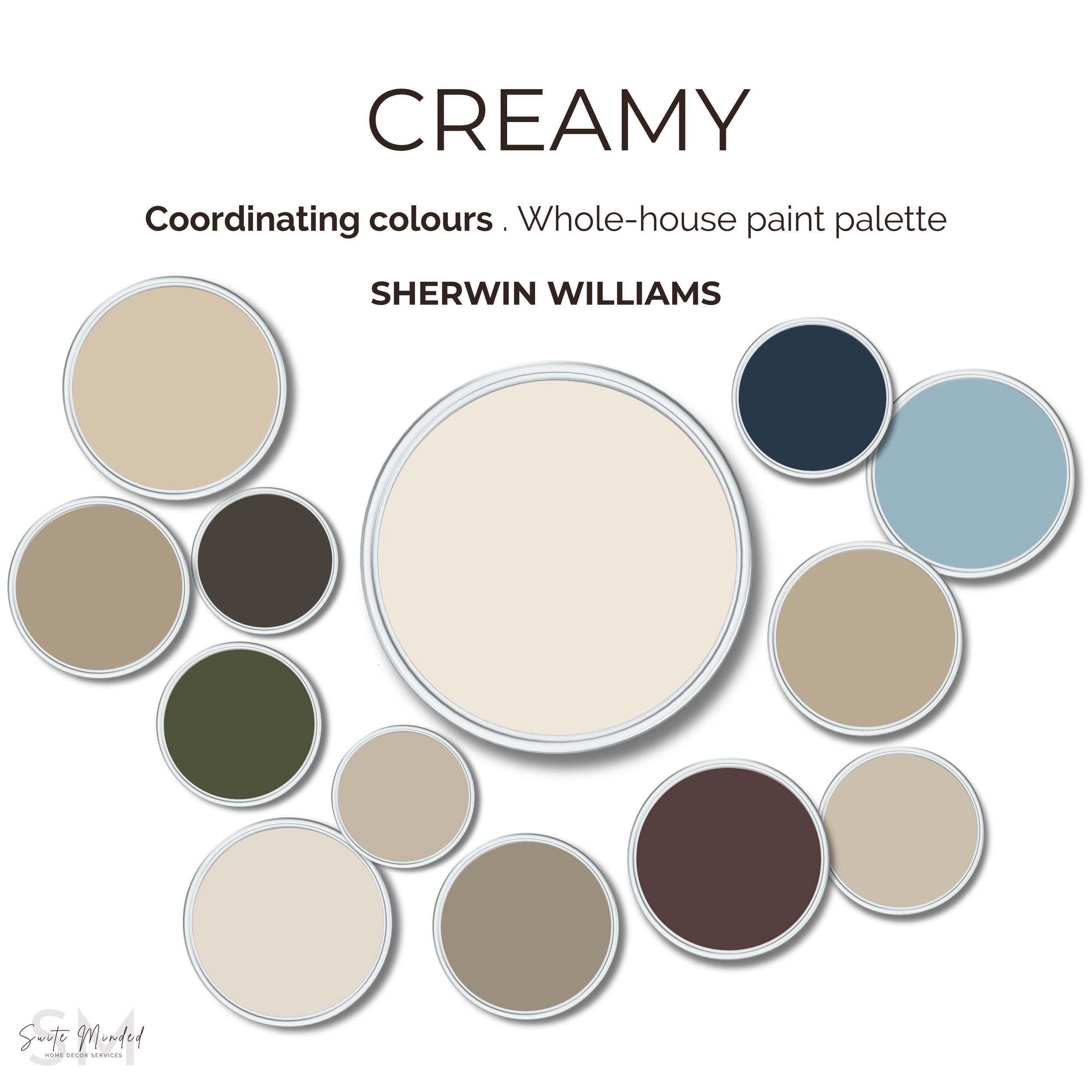 Creamy SW 7012 Sherwin-Williams Whole-House Colour Palette, 12 Coordinating Colours