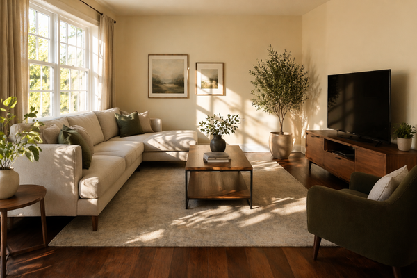 living room with sw natural linen walls