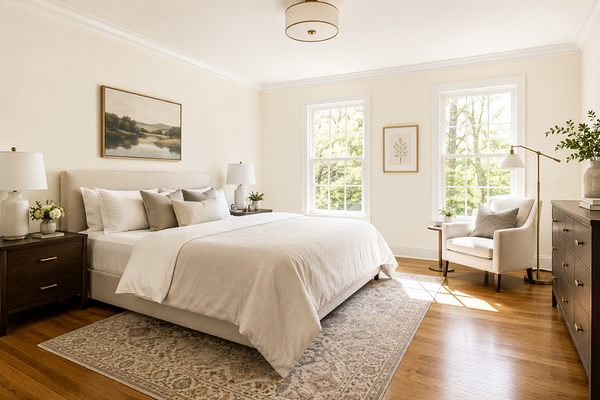 Bedroom with SW Dover White walls