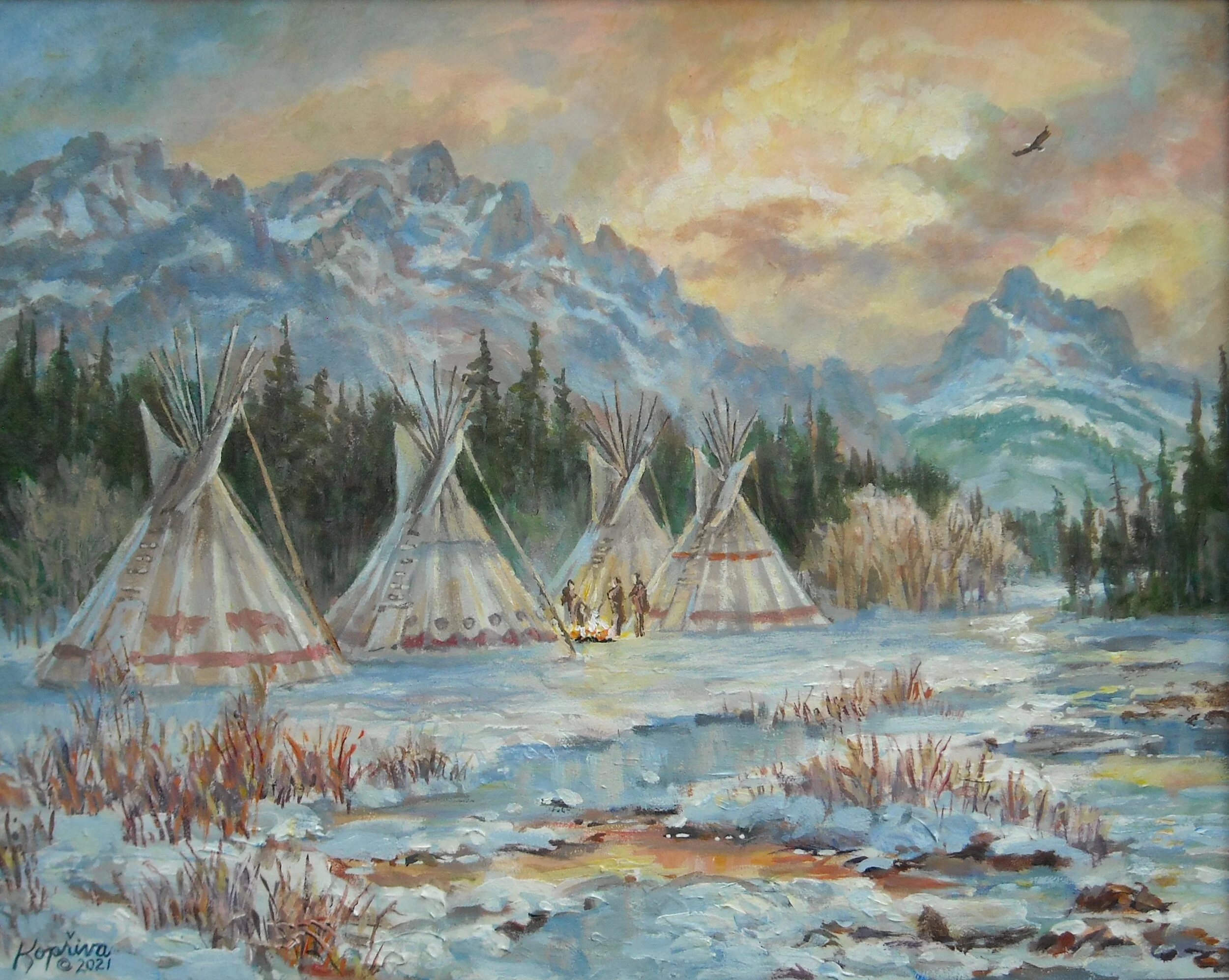 Winter Teepees on the Shoshone 16"x20"