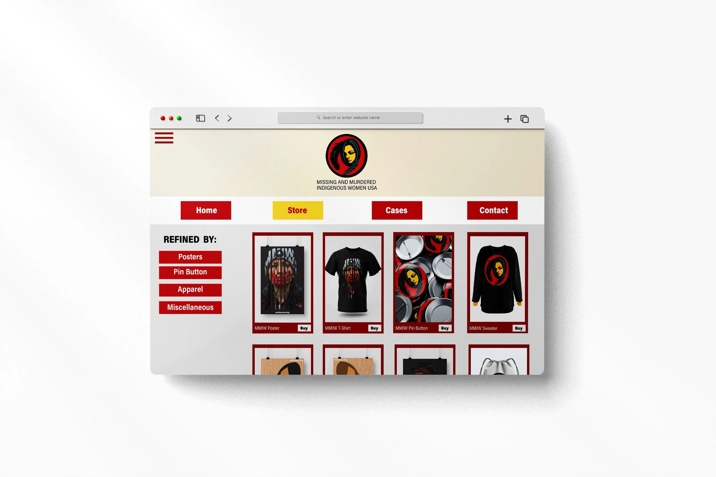MMIW.org merchandise page. Website Design.