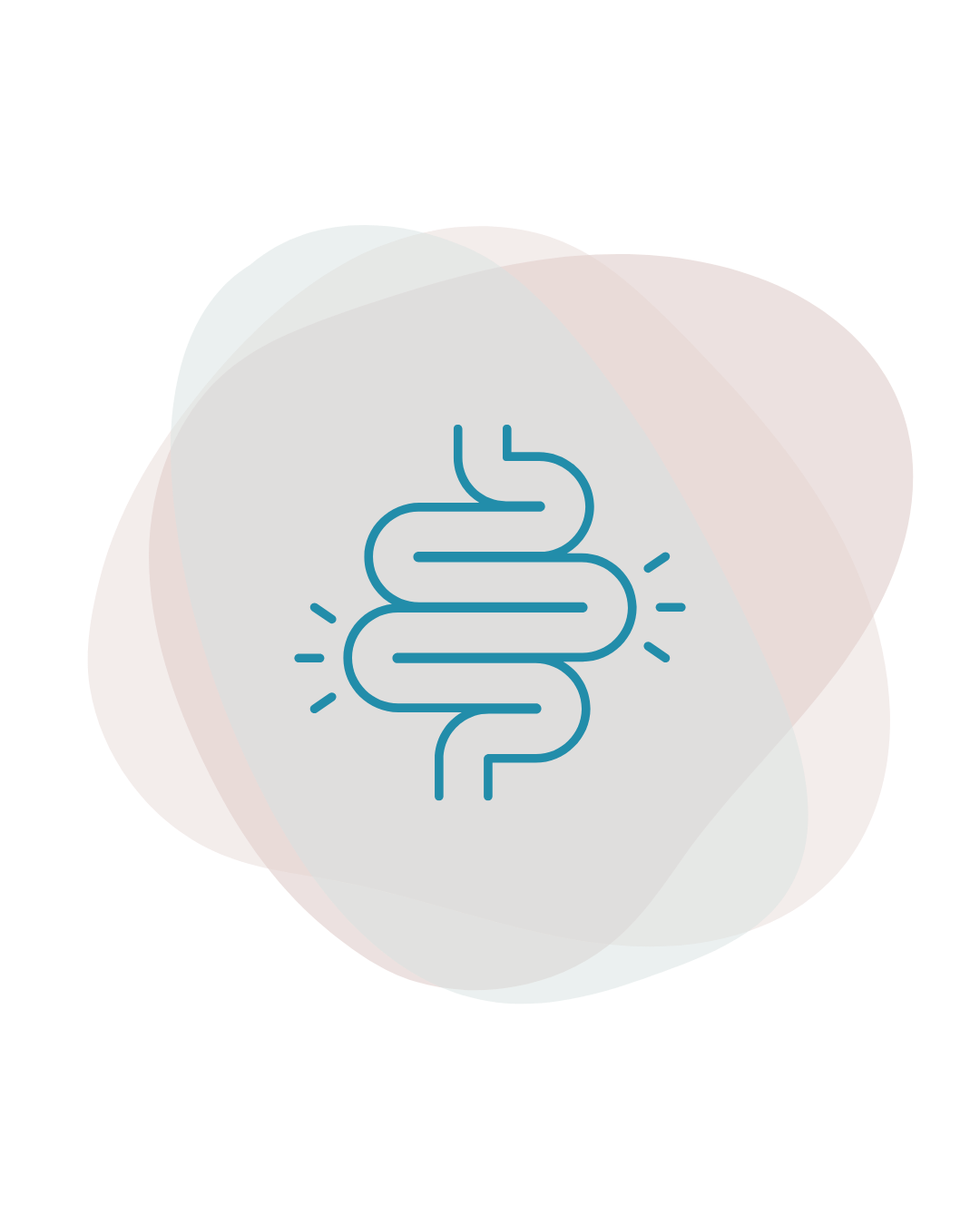 Illustration of a simplified human intestine with radiating lines, suggesting digestion or gut health.