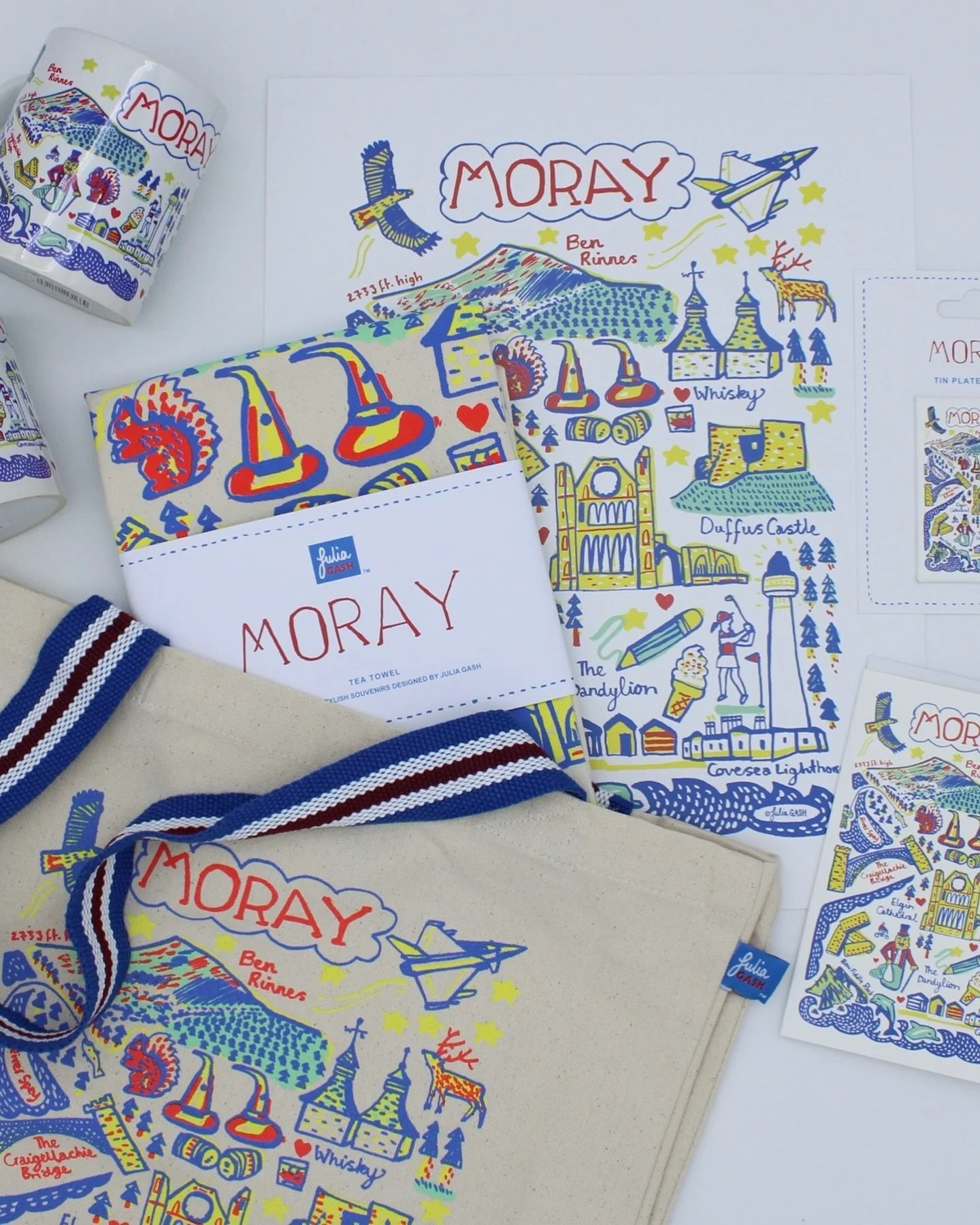 IT&rsquo;S ALL BACK IN STOCK &bull; Our bespoke Moray collection from @julia_gash are available again at PMI and Seasgair - you ruddy love these tea towels as do we! Louise and William ready to serve you today 9:30-5