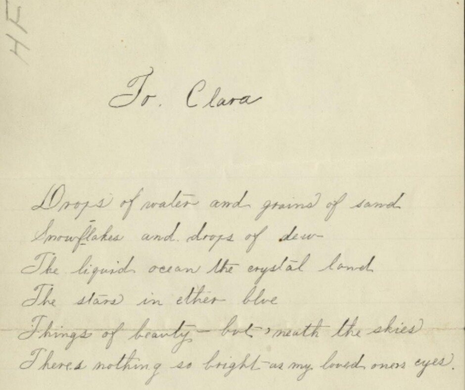 Who knew that Henry Ford was both a romantic and a poet?!

Here is an excerpt from a poem he wrote to his soon-to-be wife, Clara. 

Drops of water and grains of sand
Snowflakes and drops of dew
The liquid ocean, the crystal land
The stars in ether bl