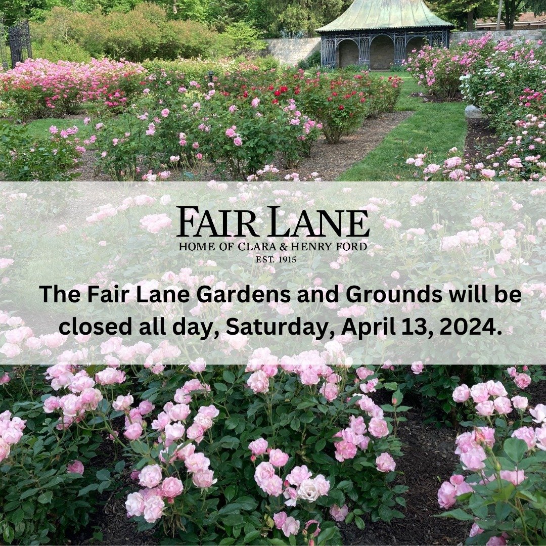 The Fair Lane Gardens and Grounds will be closed on Saturday, April 13, 2024 for the annual Martian Race.

We appreciate your patience.

#FairLane #Dearborn
