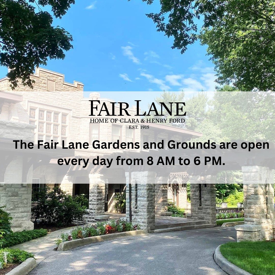 As a friendly reminder, the #FairLaneGardensAndGrounds are open every day from 8 AM to 6 PM for you to explore.

#FairLane #HistoricHome #Dearborn