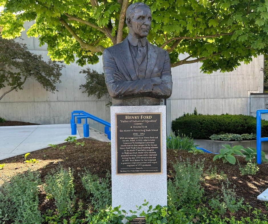 Any guesses where this statue of Henry Ford is located?

Hint: it's not located at Fair Lane. 

#WhereIsItWednesday