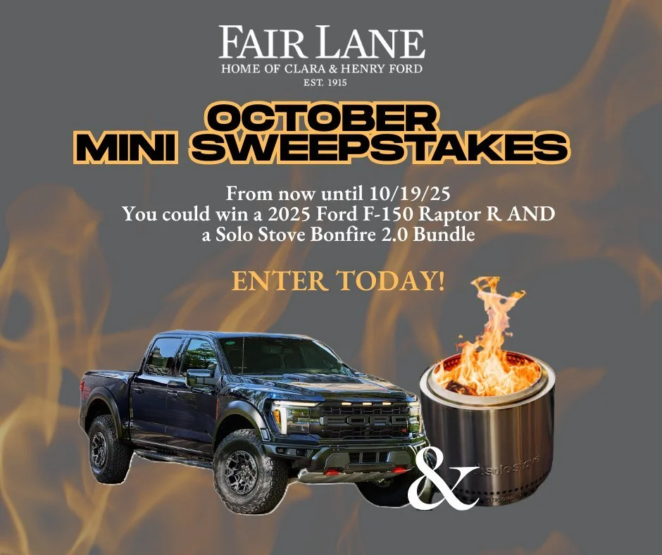 🔥You can now enter to win a Solo Stove Bonfire 2.0 Bundle AND a 2025 F-150 Raptor R in Antimatter Blue! 💙 🛻

All proceeds from this sweepstakes help support the restoration efforts here at Fair Lane.

➡️ http://bit.ly/3VLHaPy

You will automatical