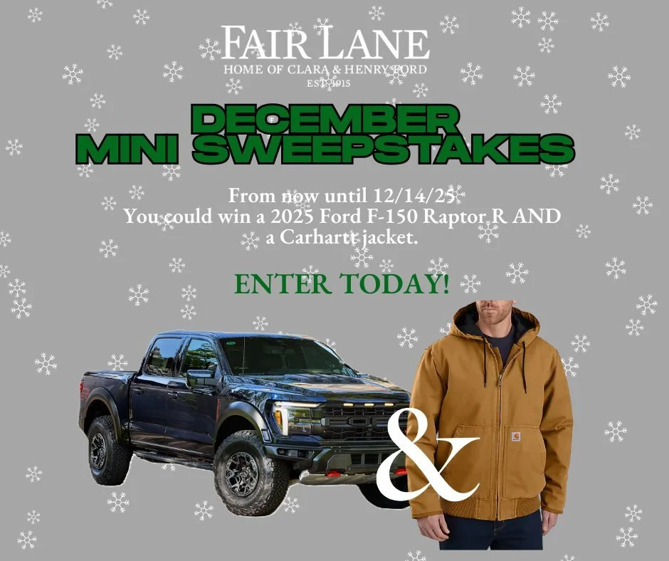 Don&rsquo;t Miss Our LAST mini-sweepstakes of the year!
Now until 12/14/25, we have THREE Carhartt jackets to give away AND a 2025 F-150 Raptor R in Antimatter Blue! 💙 🛻
ㅤ
All proceeds from this sweepstakes help support the restoration efforts here