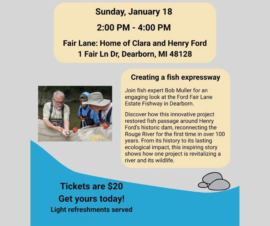 Join Us for A River of Knowledge 2026 Speaker Series, in partnership with @rougefriends and @umdearbornEIC
ㅤ
🐟Kick off the year with an inspiring afternoon and discover how fish are reclaiming the Rouge River from renowned fish expert Bob Muller. 
ㅤ