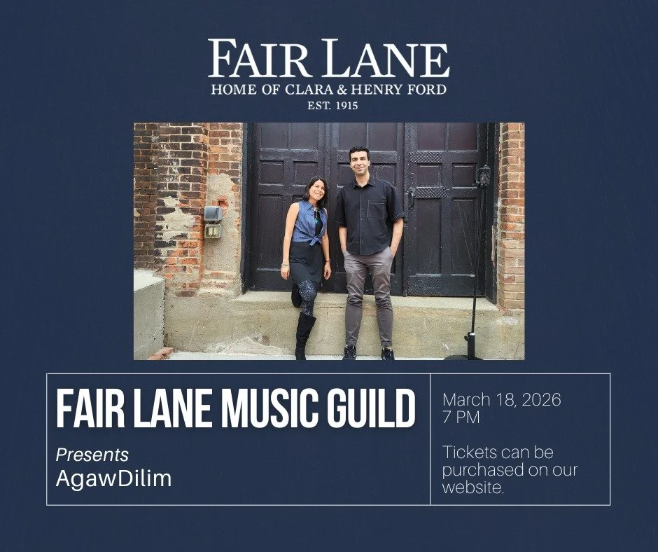 Save the Date for the next Fair Lane Music Guild concert: AgawDilim on March 18, at 7 PM
ㅤ
Buy your tickets today: https://vist.ly/4t5wt.
ㅤ
#FairLane #Dearborn #Music