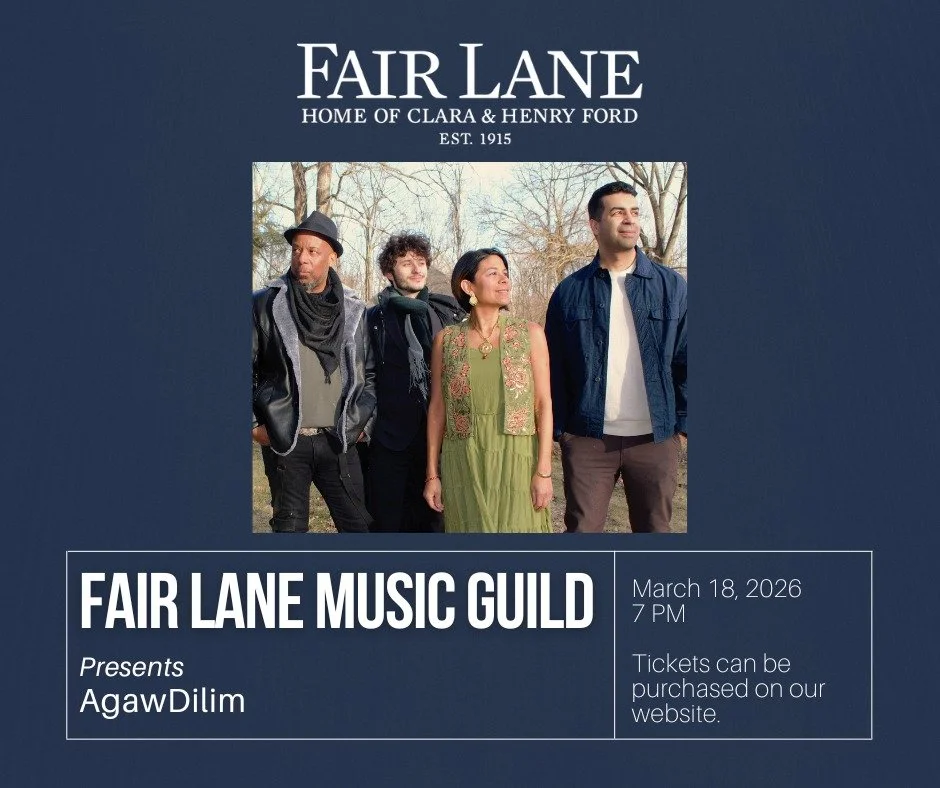 Tour the main floor of #FairLane before listening to an amazing blend of global musical traditions with AgawDilim on March 18, at 7 PM.
ㅤ
There's still time to purchase tickets: https://vist.ly/4v3tw.
ㅤ
For a sneak peek, take a listen to AgawDilum's 