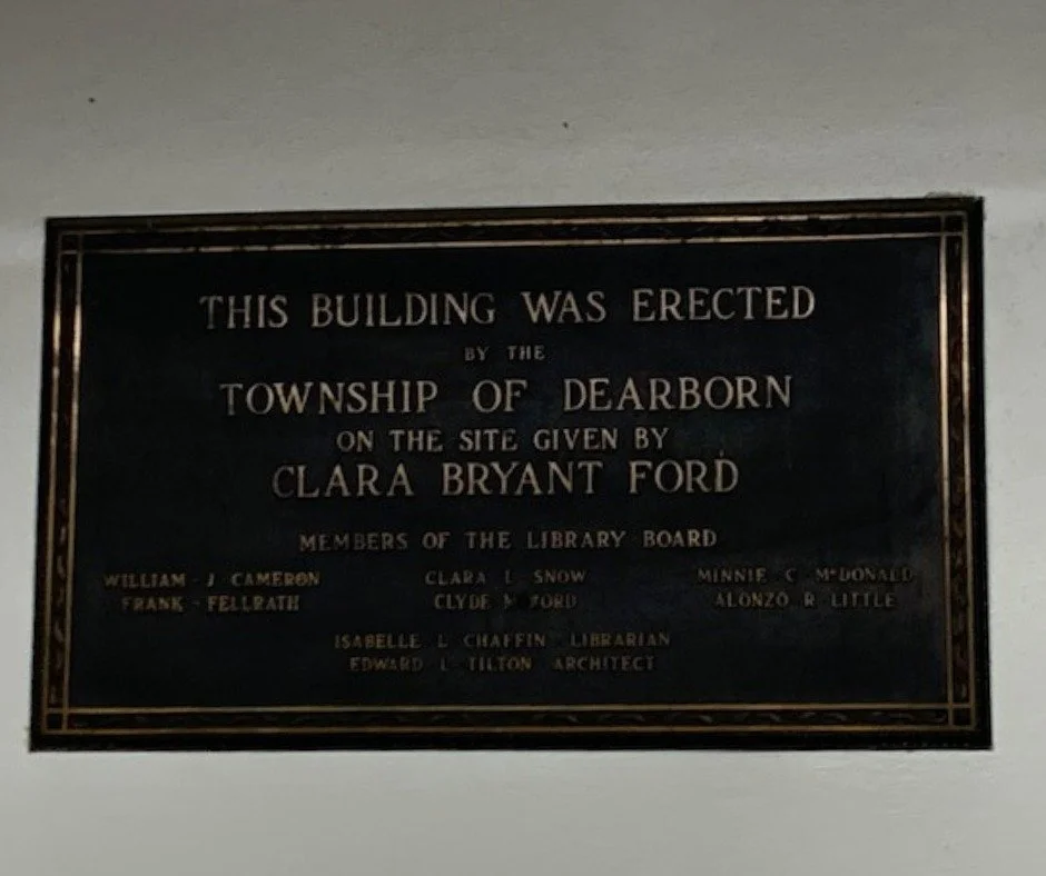 #DYK #ClaraFord donated land for the @dearbornlibrary - Bryant Branch*?
ㅤ
Located right down the street from us, this library also boasts two beautiful murals that were added to the library entrance in 1927. If you haven't been, we recommend planning
