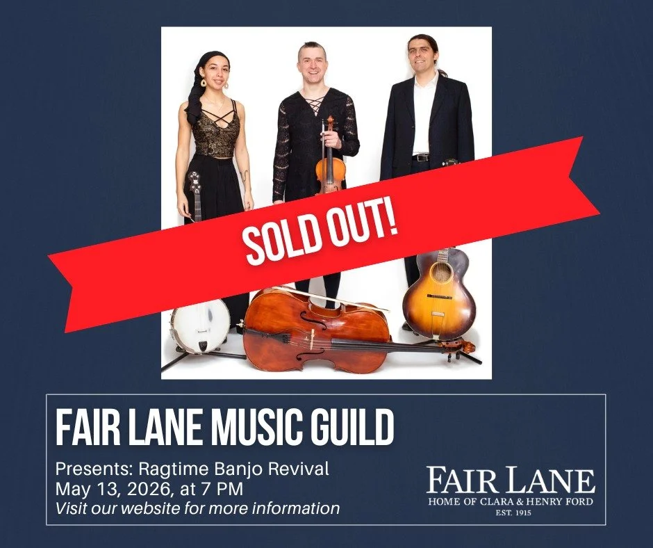 🎶 SOLD OUT! 🎶
ㅤ
The Fair Lane Music Guild concert featuring Ragtime Banjo Revival (@aaronjonahlewis) on May 13 is officially sold out! Thank you to everyone who reserved their seats.
ㅤ
Stay tuned for the announcement of the 26/27 concert season.
ㅤ
