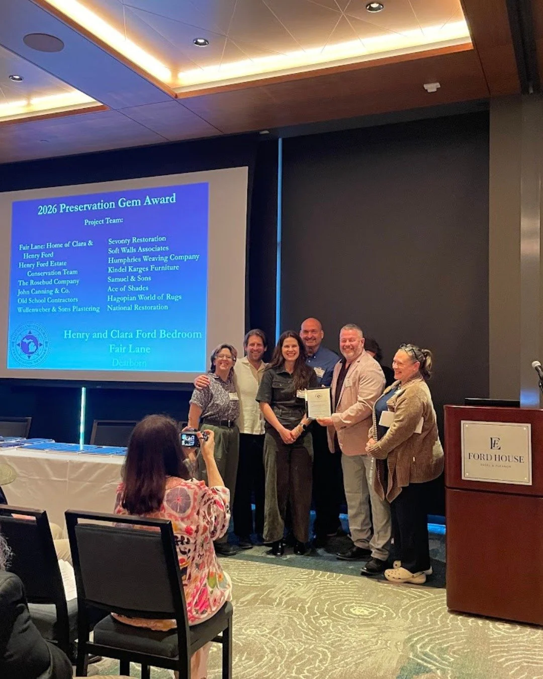The team at Fair Lane is honored to receive the @MichiganHistoricPreservationNetwork's Gem Award for the restoration of Clara and Henry Ford&rsquo;s bedroom.
ㅤ
This incredible project brought together a passionate team dedicated to preserving history