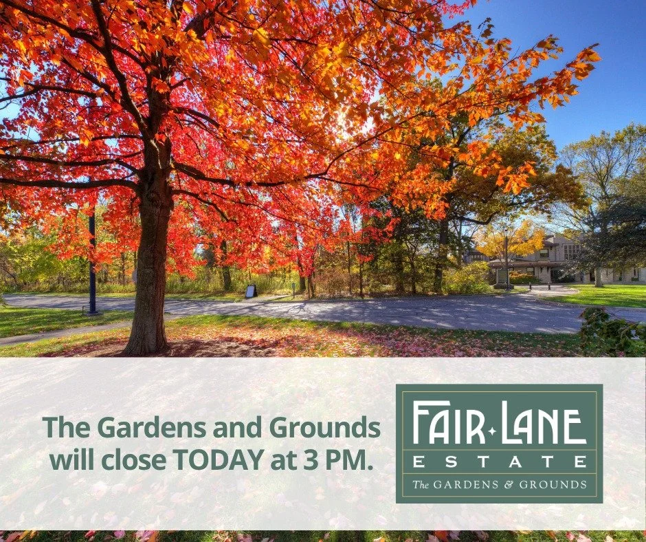 Friendly Reminder: The Gardens and Grounds will close TODAY at 3 PM.
ㅤ
We appreciate your understanding!
ㅤ
#FairLaneEstate #Dearborn