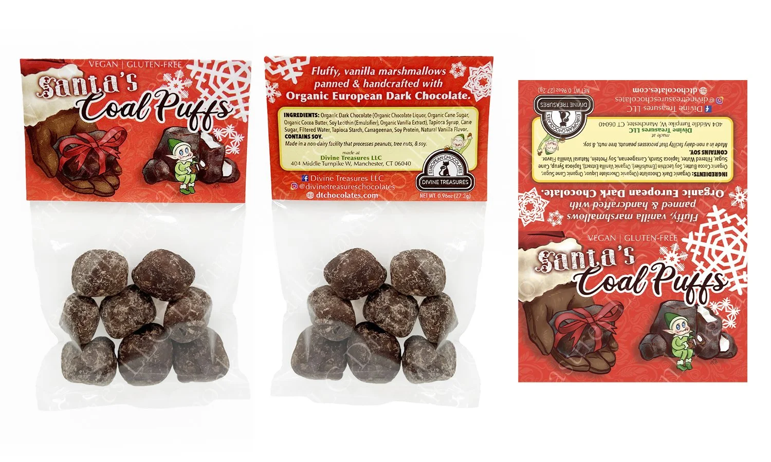 Santa's Coal Puffs Packaging Sticker & Product Image, 2025, 3" x 4"