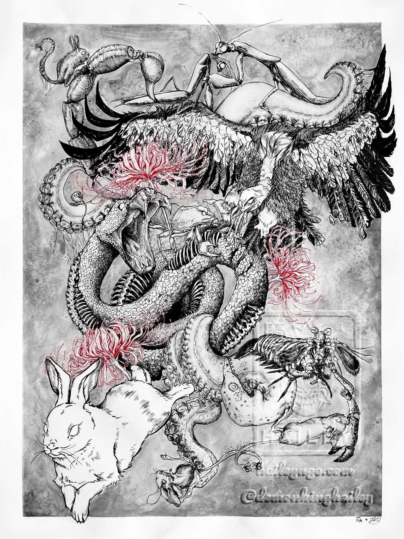 Nest, 2026, Ink, 18" x 24" (In Collaboration with Therese Guevara)