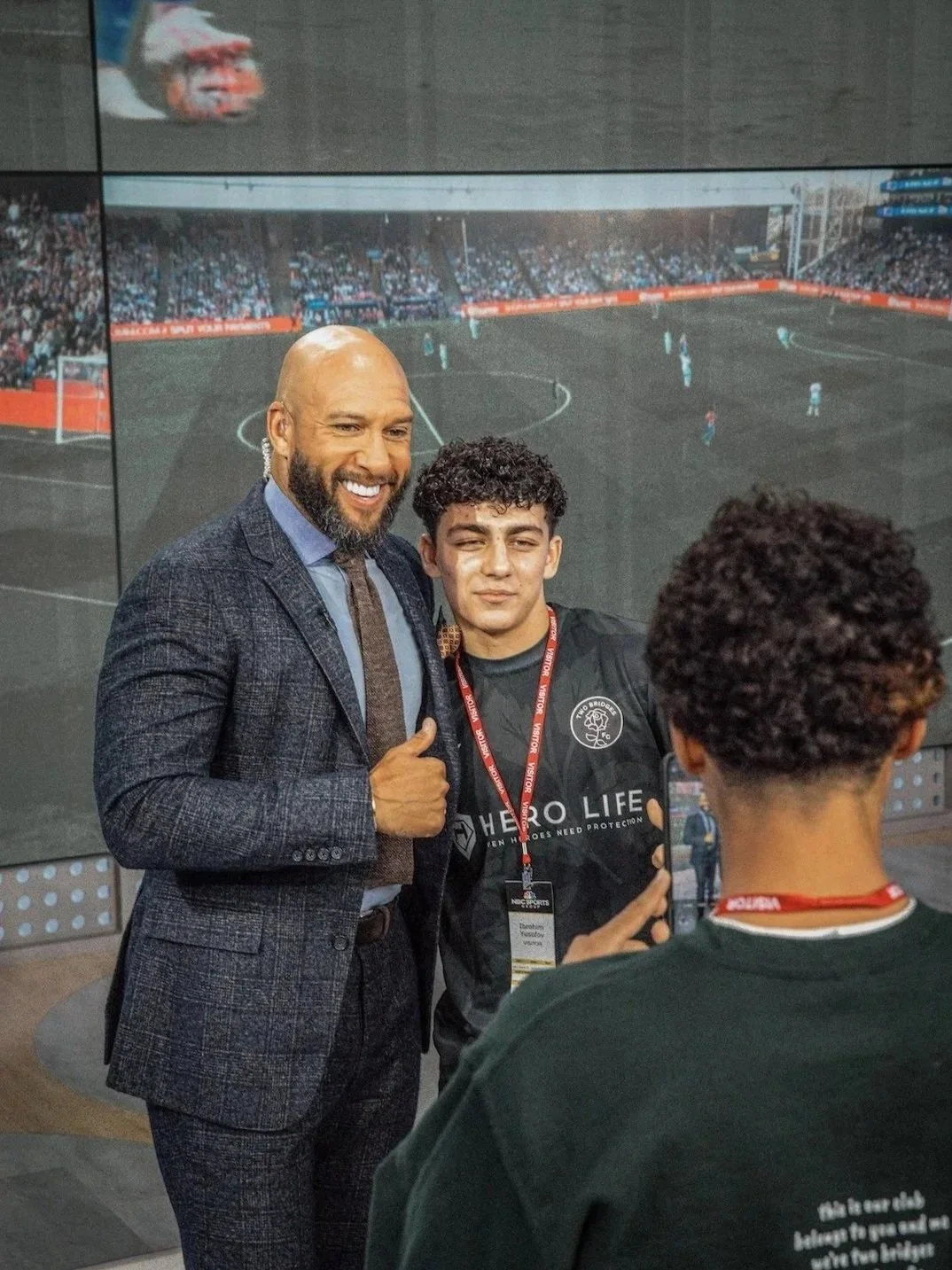 Tim Howard hosts a TBFC player at NBC studios for an afternoon field trip exploring careers in sports.