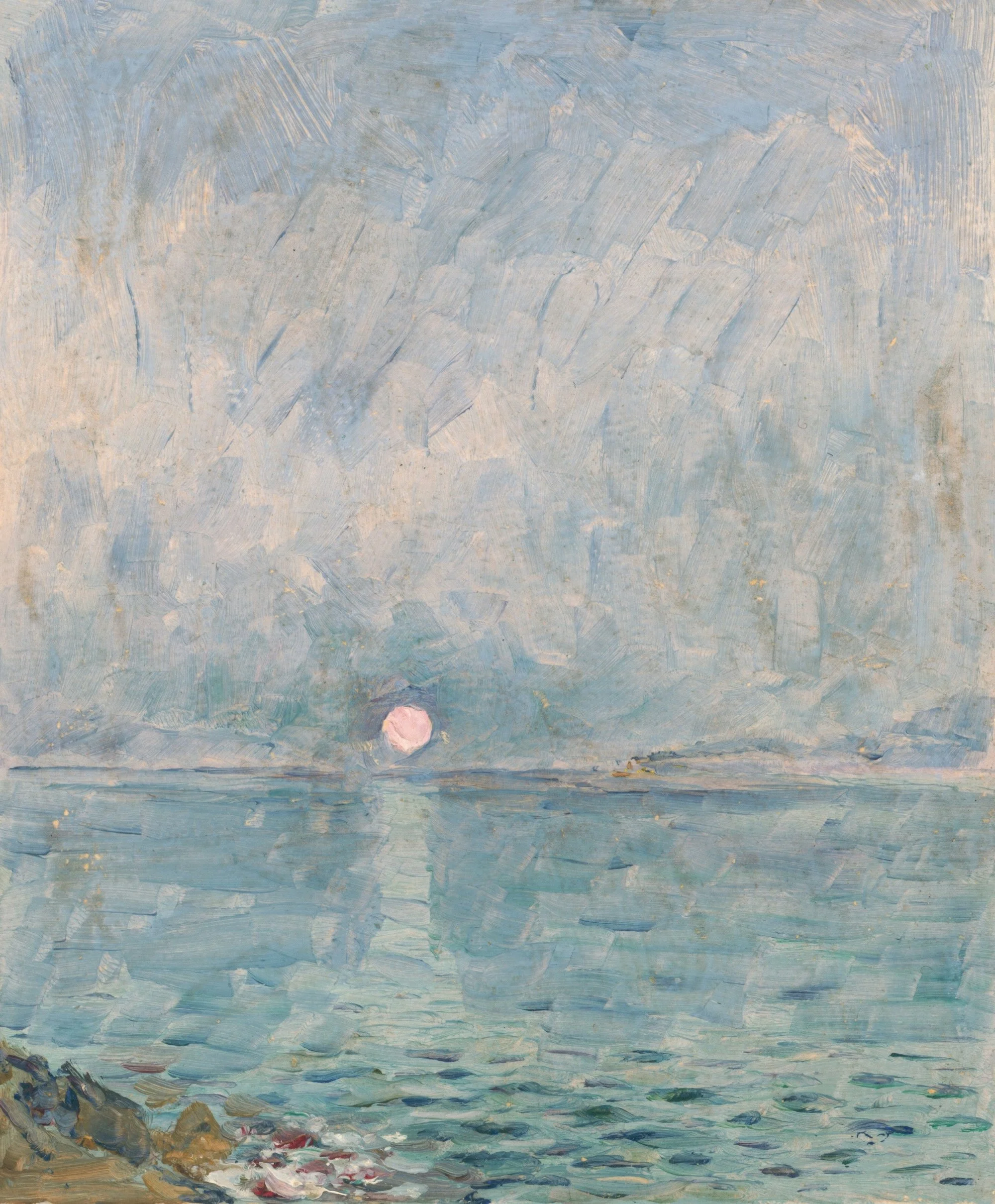 An impressionist painting of the moon over the sea. Semi-private coaching from Jenny Oby.