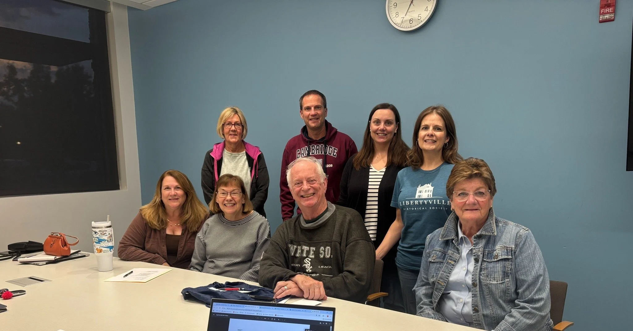 At our last board meeting, Bruce Allardice (center, surrounded by Society board members) presented donations to our Wide Awakes banner conservation project on behalf of the Civil War Roundtable of Chicago, the Salt Creek Civil War Round Table, and th