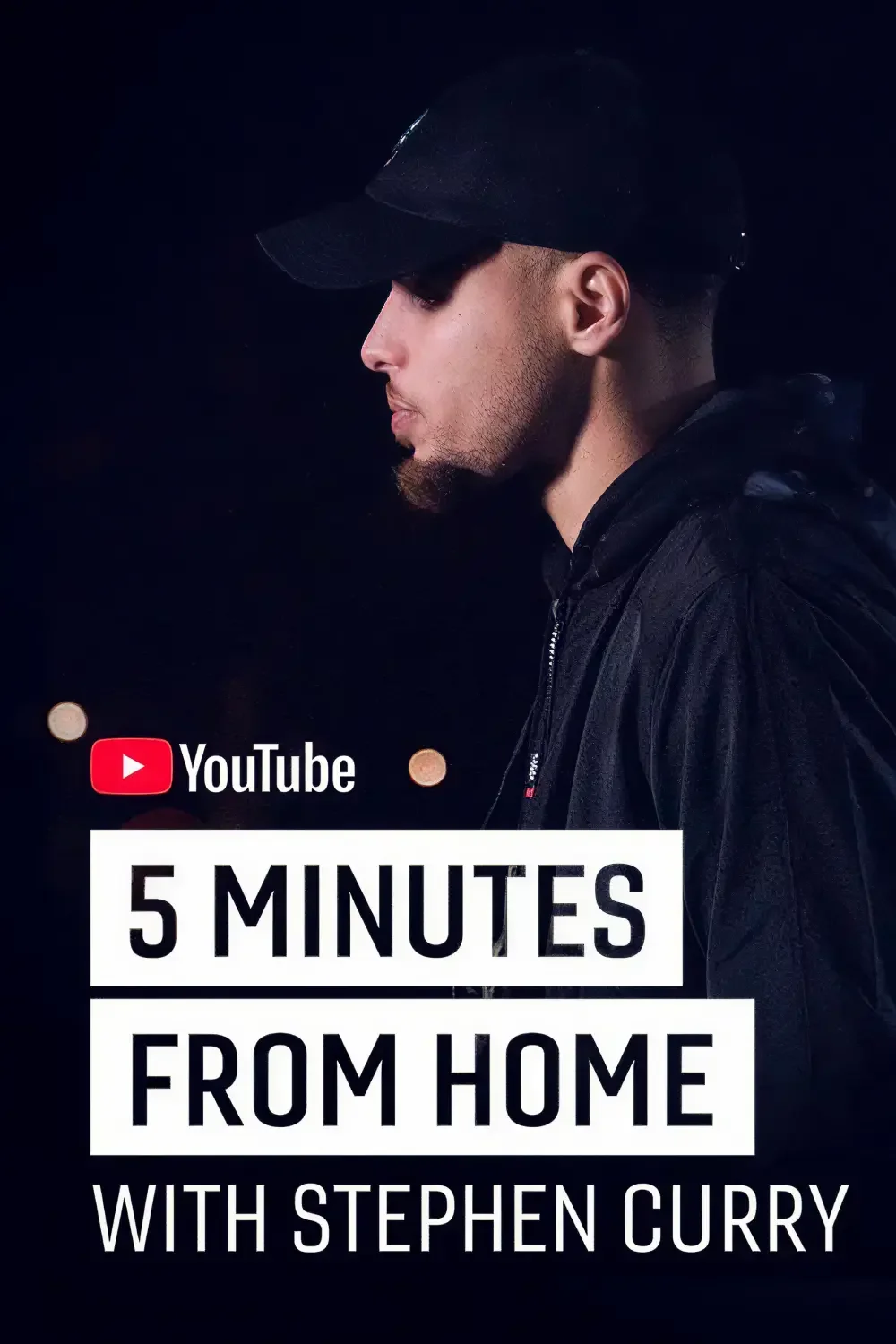 Promotional thumbnail for a YouTube video featuring Stephen Curry, with dark background and a man in profile wearing a black cap and jacket.