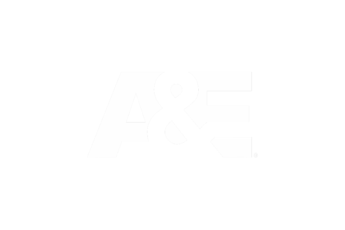 Black background with white text displaying the letters 'A&E' in a bold font.